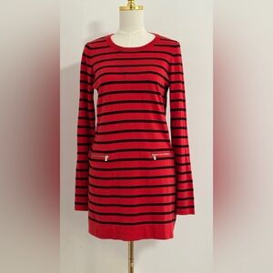 MICHAEL Michael Kors Red and Black Striped Long Sleeve Dress Sz M